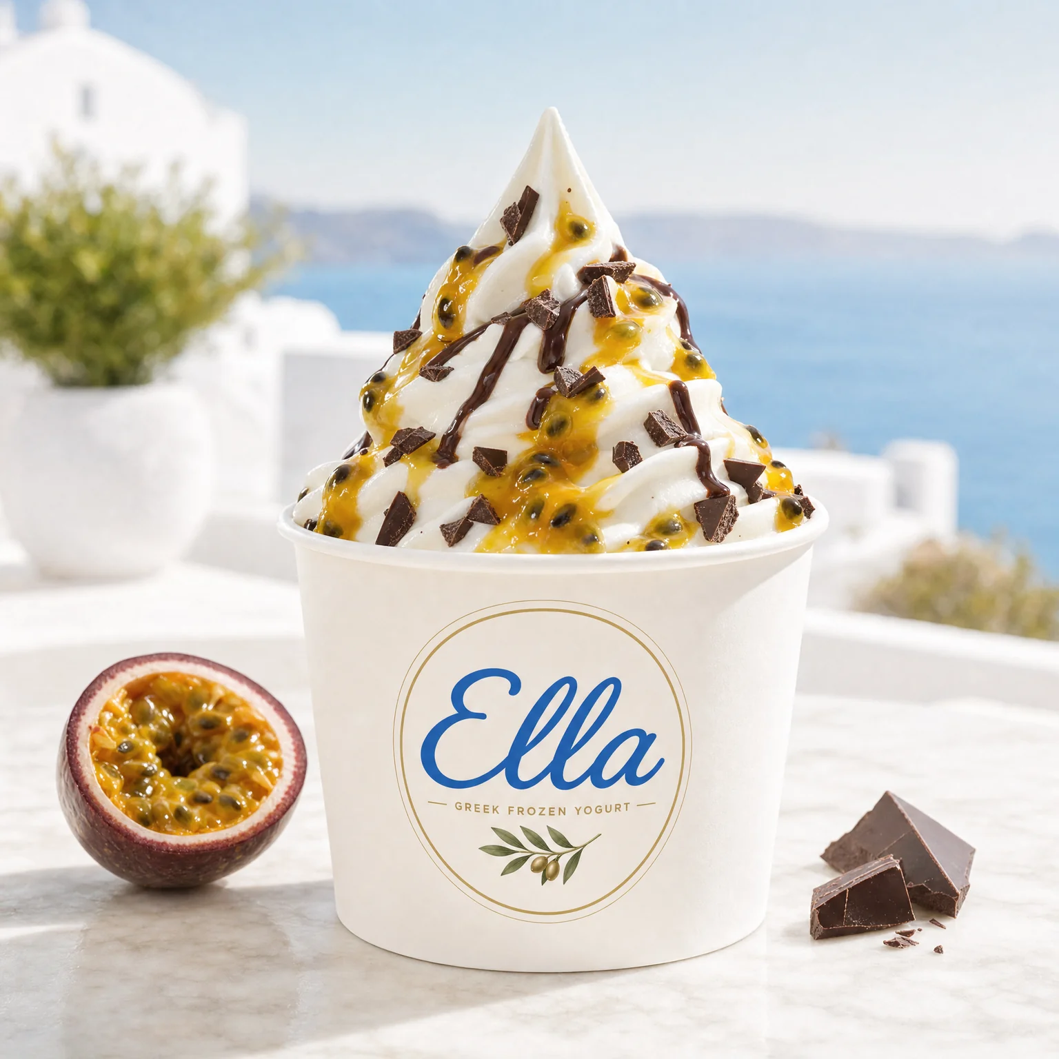 Ella Chocolate Passion Greek frozen yogurt with dark chocolate and passion-fruit coulis