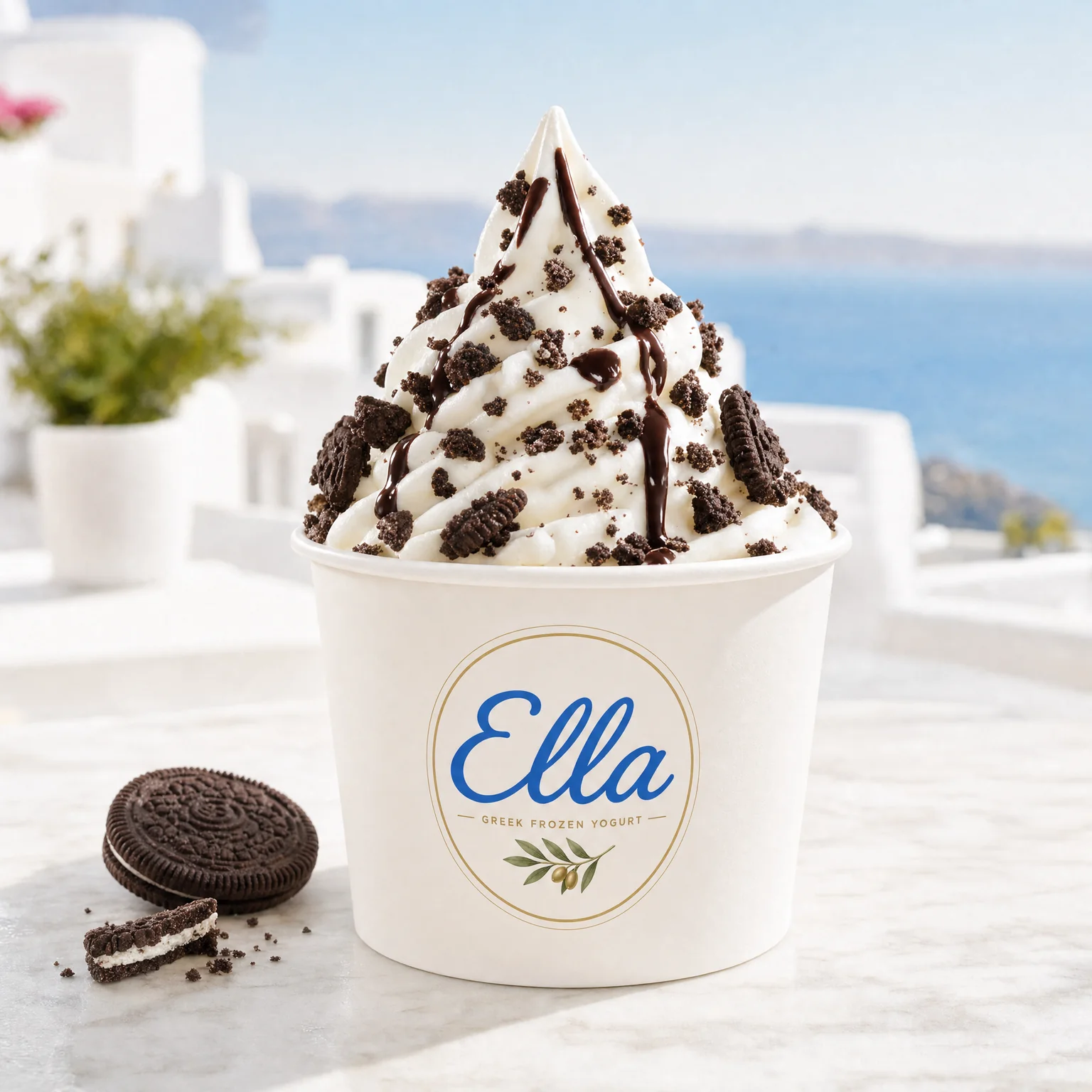 Ella Cookies & Cream Greek frozen yogurt with chocolate cookie crumble