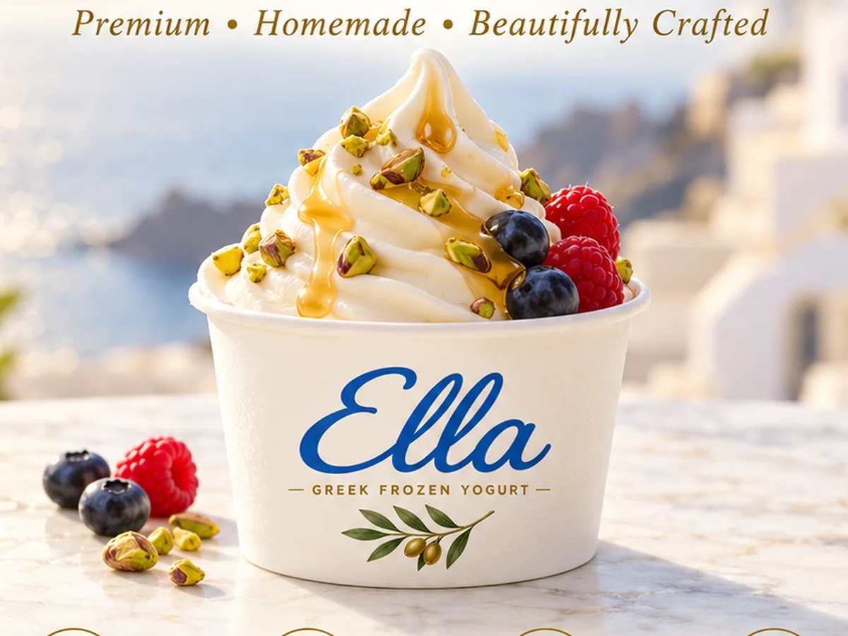 Ella Greek frozen yogurt with berries, pistachios and honey